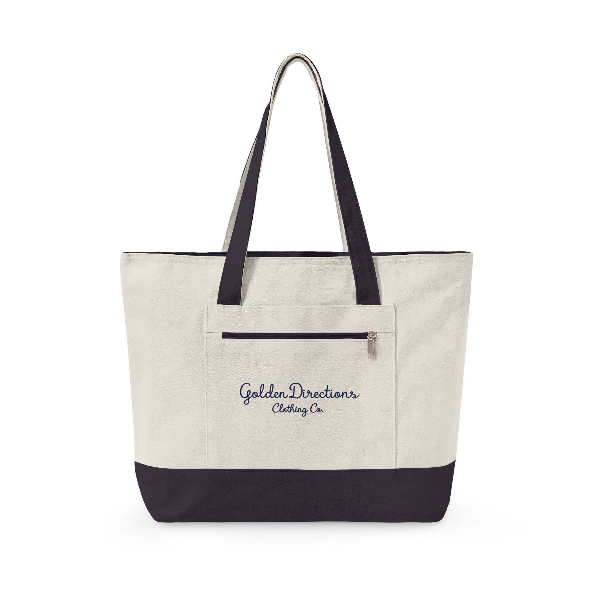 Canvas Zipper Tote Bag — Durable Beach & Market Tote with Front Zip Po – Golden Directions Clothing Co