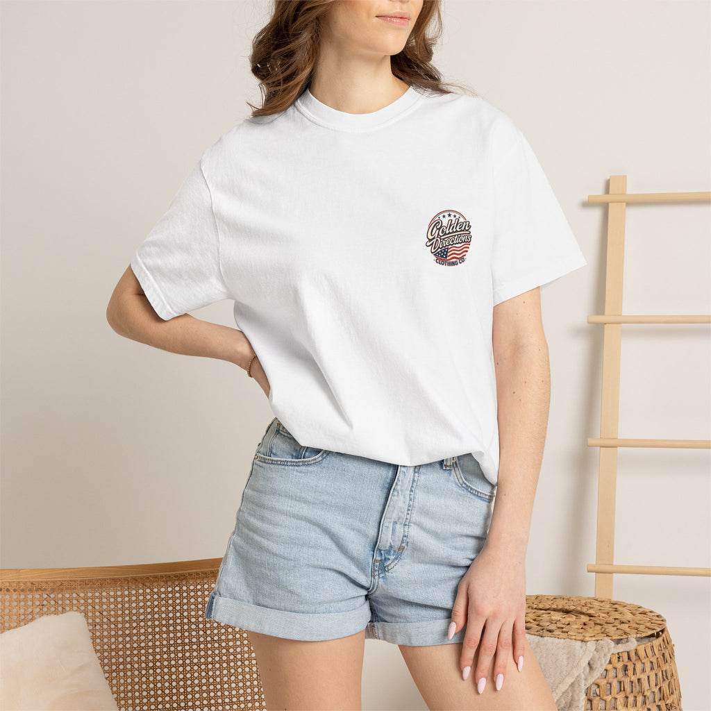 Golden Directions 250th Anniversary Tee — Retro Surf Dog USA 1776–2026